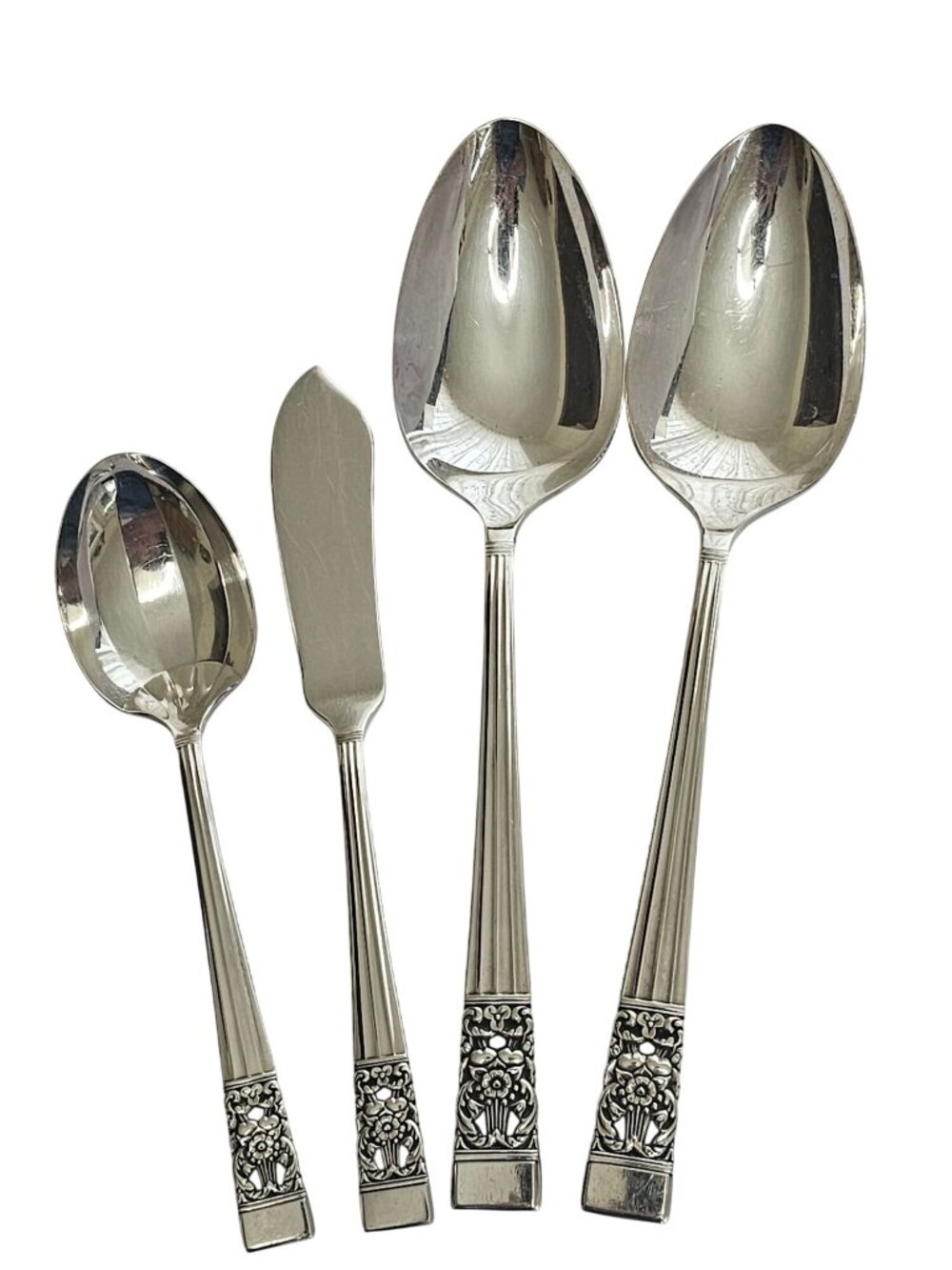 Oneida Coronation Serving set Silverplate butter knife spoons floral vintage